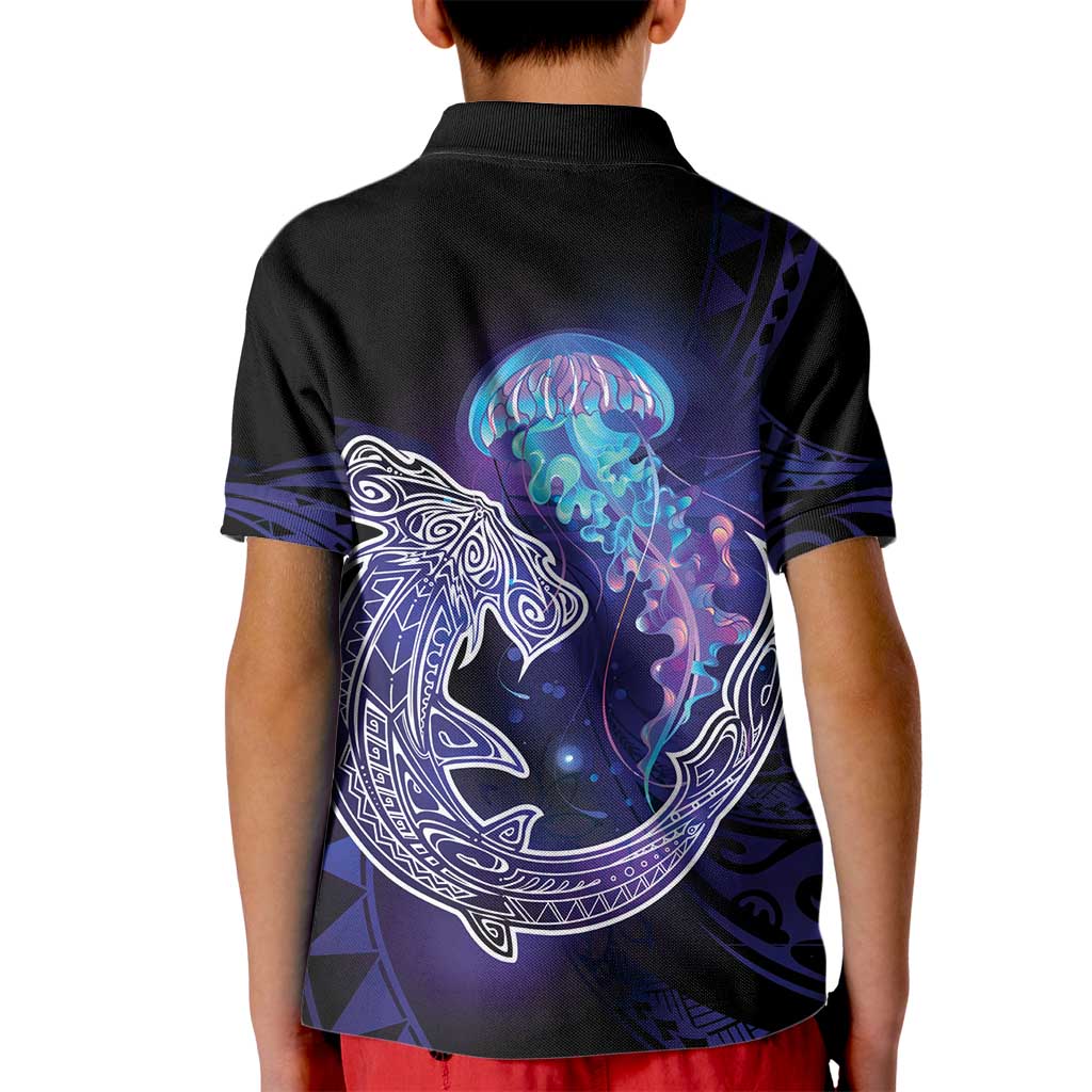 Polynesian Aumakua Kid Polo Shirt Jellyfish with Shark - Polynesian Pride