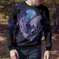 Polynesian Aumakua Ugly Christmas Sweater Jellyfish with Shark - Polynesian Pride
