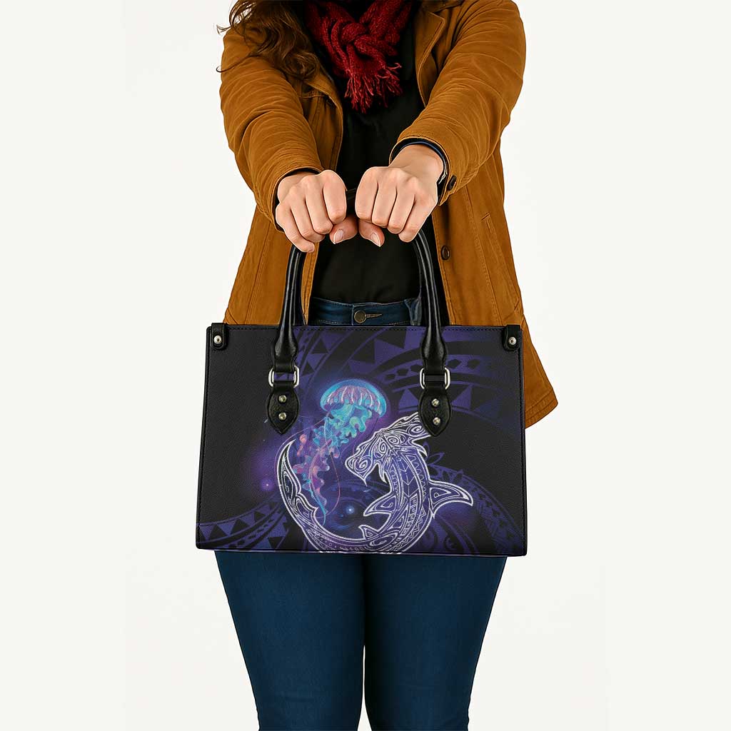 Polynesian Aumakua Leather Bag Jellyfish with Shark - Polynesian Pride
