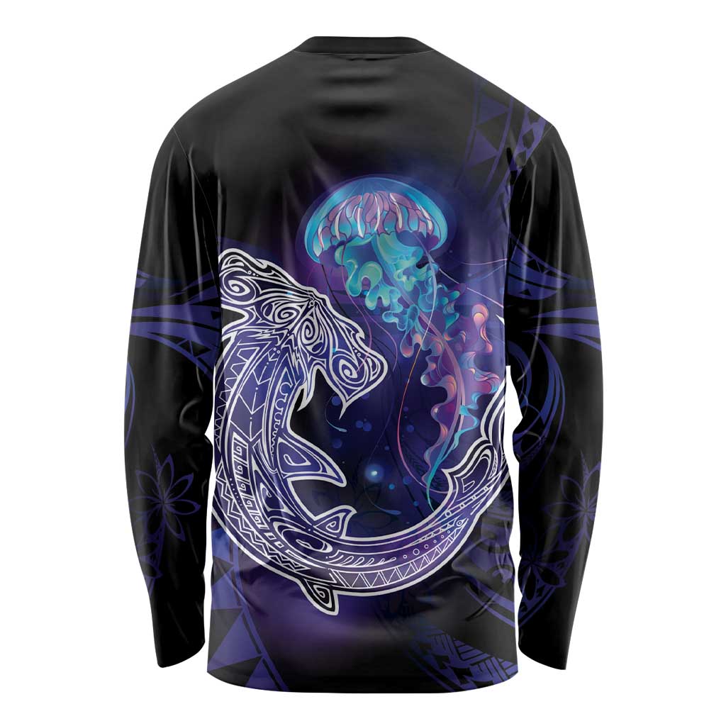 Polynesian Aumakua Long Sleeve Shirt Jellyfish with Shark - Polynesian Pride