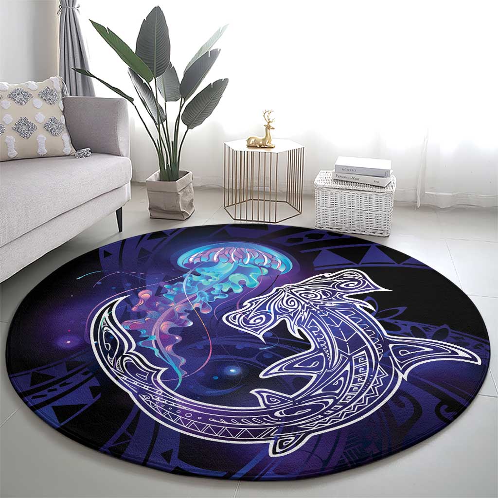 Polynesian Aumakua Round Carpet Jellyfish with Shark - Polynesian Pride