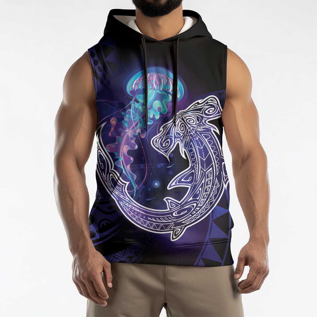 Polynesian Aumakua Sleeveless Hoodie Jellyfish with Shark - Polynesian Pride