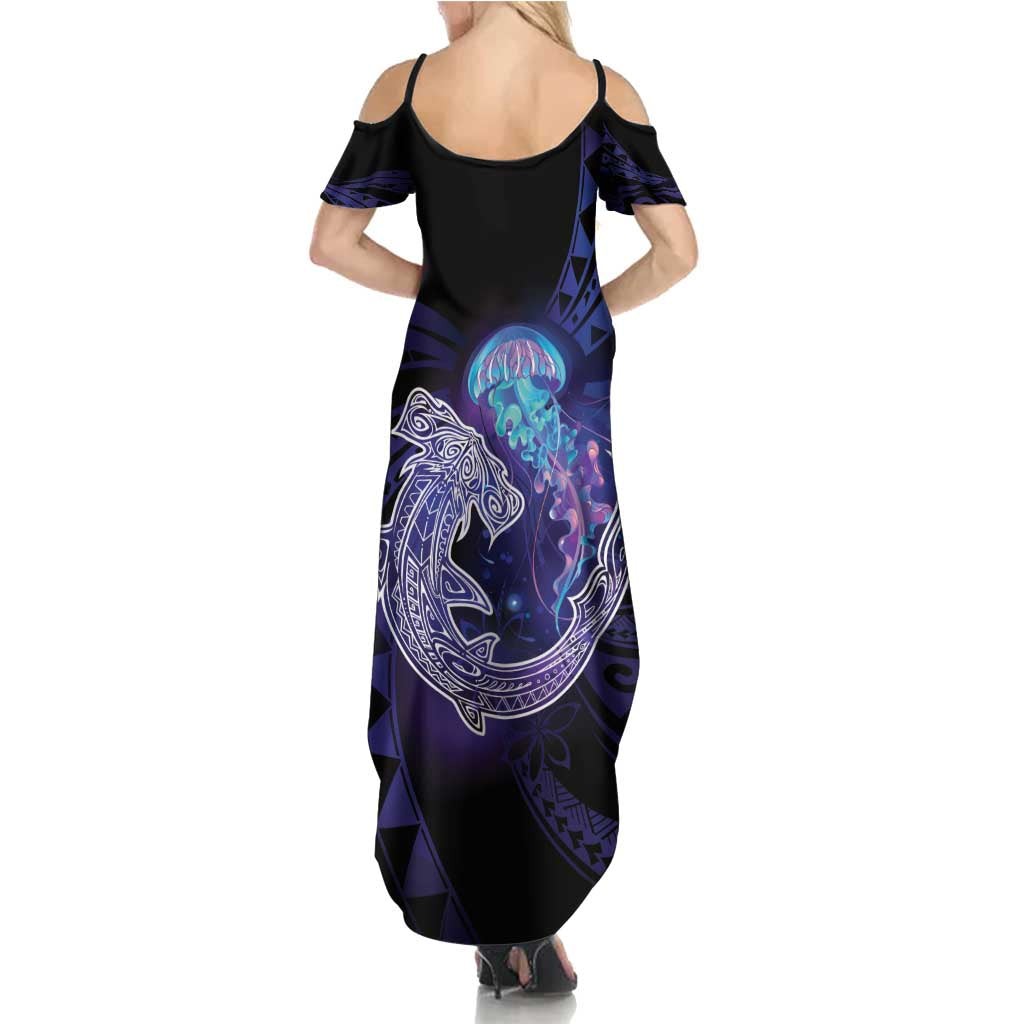 Polynesian Aumakua Summer Maxi Dress Jellyfish with Shark - Polynesian Pride