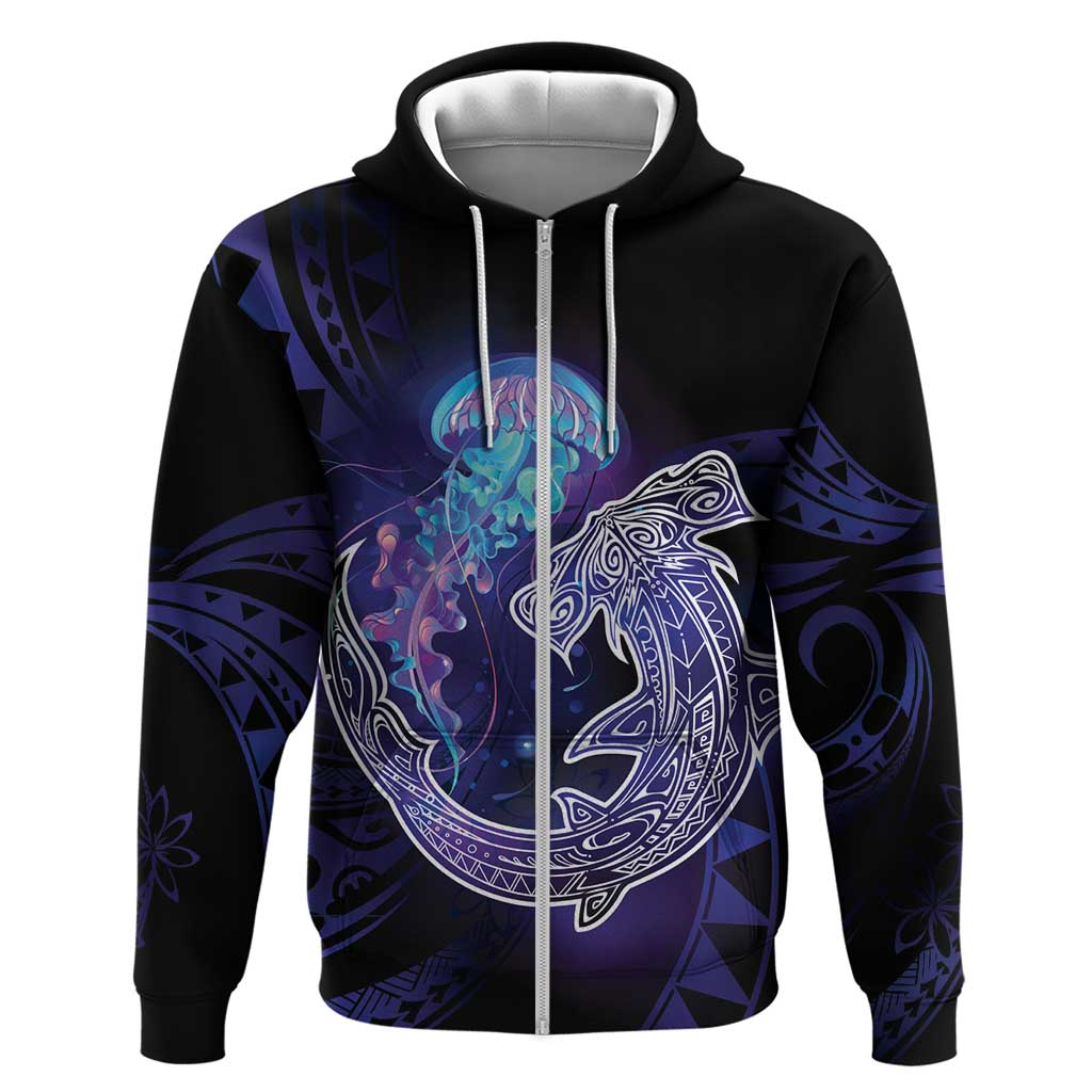 Polynesian Aumakua Zip Hoodie Jellyfish with Shark - Polynesian Pride