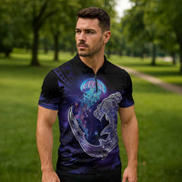 Polynesian Aumakua Zipper Polo Shirt Jellyfish with Shark - Polynesian Pride