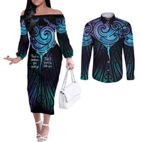 Aotearoa Maori Te Whai Rahi Couples Matching Off The Shoulder Long Sleeve Dress and Long Sleeve Button Shirt Tala - Nowhere You Could Go That I Won't Be With You - Polynesian Pride