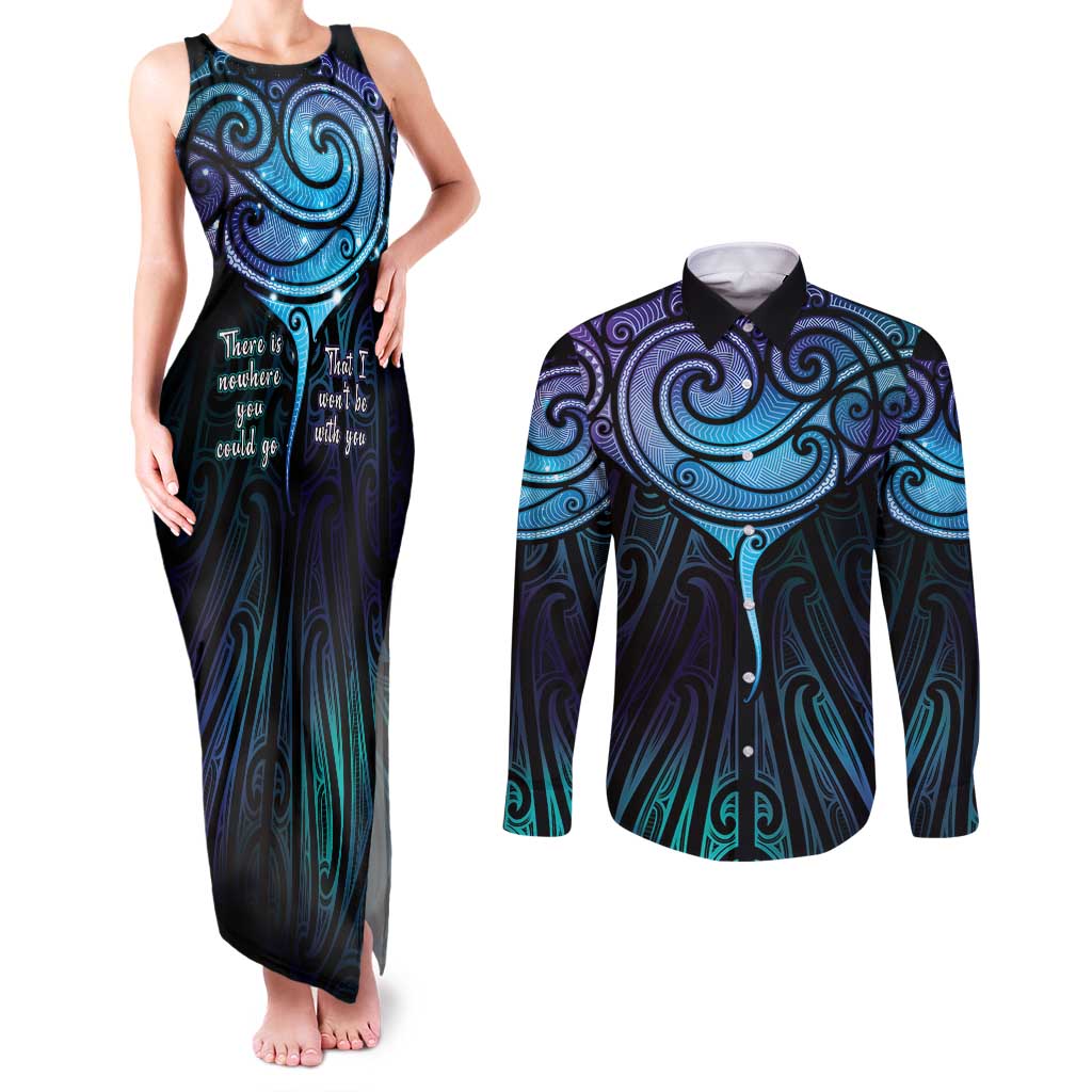 Aotearoa Maori Te Whai Rahi Couples Matching Tank Maxi Dress and Long Sleeve Button Shirt Tala - Nowhere You Could Go That I Won't Be With You - Polynesian Pride
