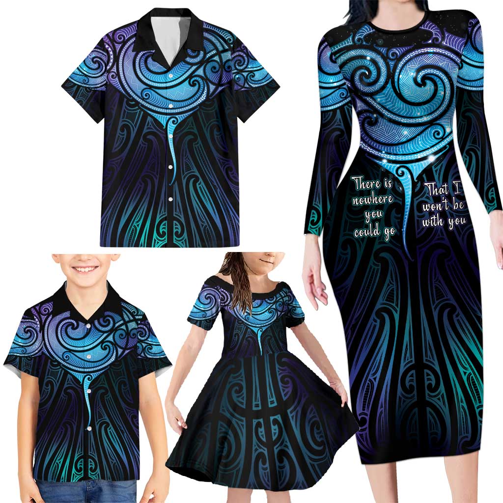 Aotearoa Maori Te Whai Rahi Family Matching Long Sleeve Bodycon Dress and Hawaiian Shirt Tala - Nowhere You Could Go That I Won't Be With You - Polynesian Pride