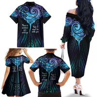 Aotearoa Maori Te Whai Rahi Family Matching Off The Shoulder Long Sleeve Dress and Hawaiian Shirt Tala - Nowhere You Could Go That I Won't Be With You - Polynesian Pride