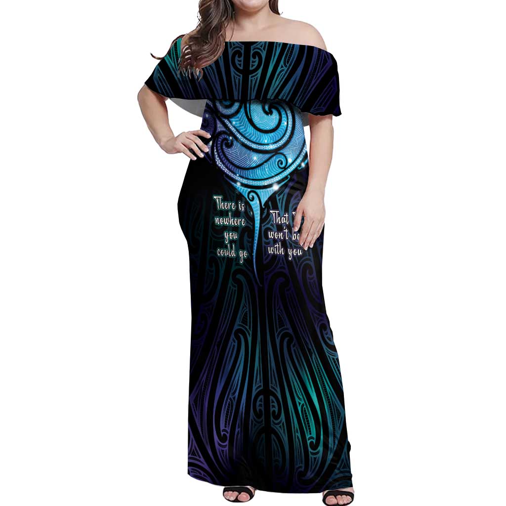 Aotearoa Maori Te Whai Rahi Off Shoulder Maxi Dress Tala - Nowhere You Could Go That I Won't Be With You - Polynesian Pride