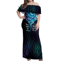Aotearoa Maori Te Whai Rahi Off Shoulder Maxi Dress Tala - Nowhere You Could Go That I Won't Be With You - Polynesian Pride