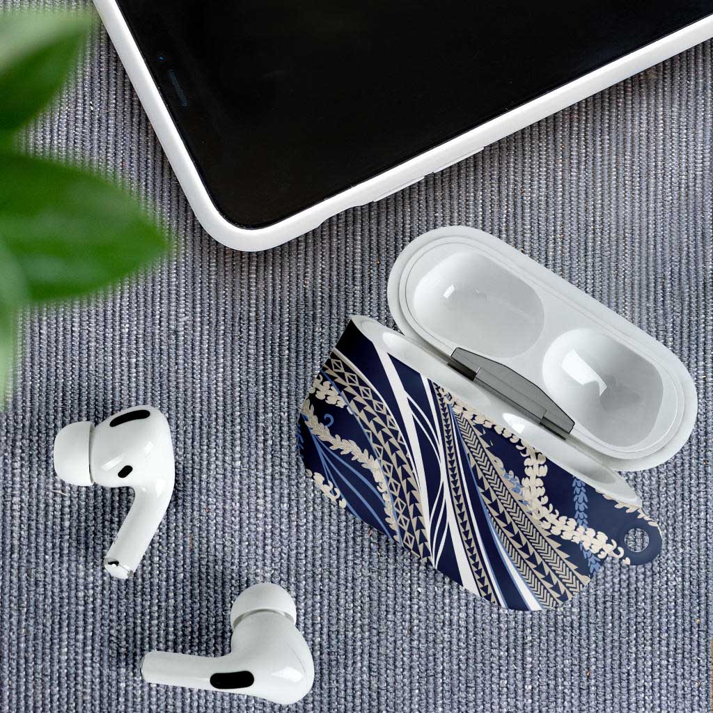 Polynesian Puakeniken Pikake Twisted Lei AirPods Case Navy Blue - Polynesian Pride