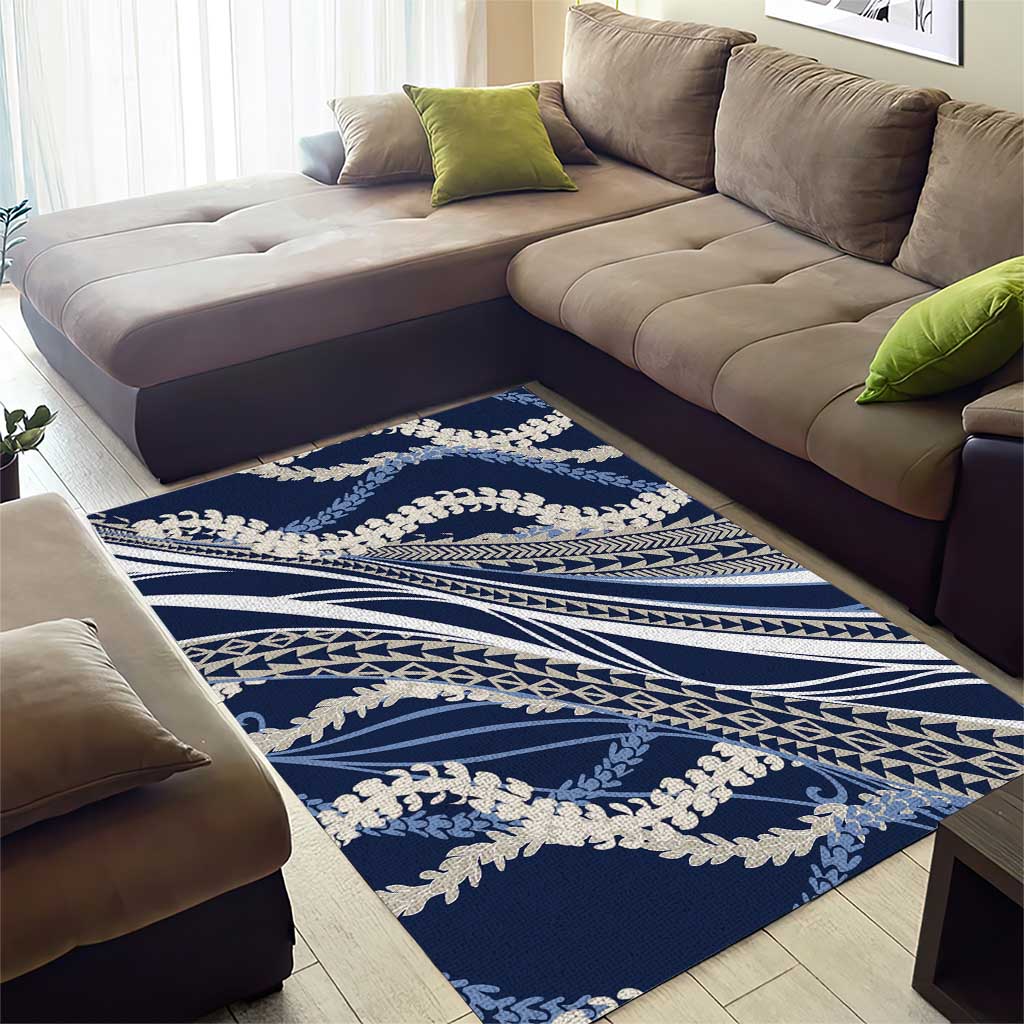 Polynesian Puakeniken Pikake Twisted Lei Area Rug Navy Blue - Polynesian Pride