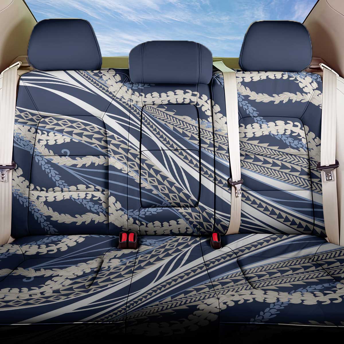 Polynesian Puakeniken Pikake Twisted Lei Back Car Seat Cover Navy Blue - Polynesian Pride