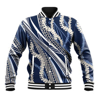 Polynesian Puakeniken Pikake Twisted Lei Baseball Jacket Navy Blue - Polynesian Pride