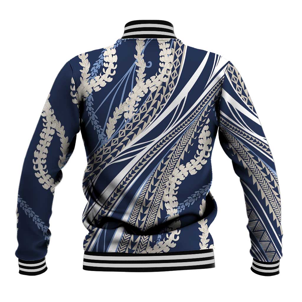 Polynesian Puakeniken Pikake Twisted Lei Baseball Jacket Navy Blue - Polynesian Pride