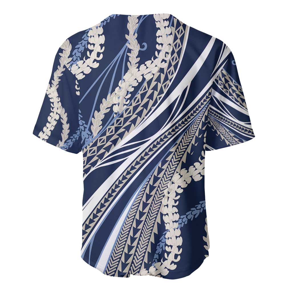 Polynesian Puakeniken Pikake Twisted Lei Baseball Jersey Navy Blue - Polynesian Pride
