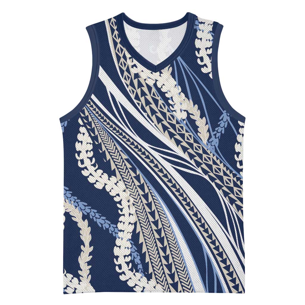 Polynesian Puakeniken Pikake Twisted Lei Basketball Jersey Navy Blue - Polynesian Pride