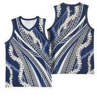 Polynesian Puakeniken Pikake Twisted Lei Basketball Jersey Navy Blue - Polynesian Pride
