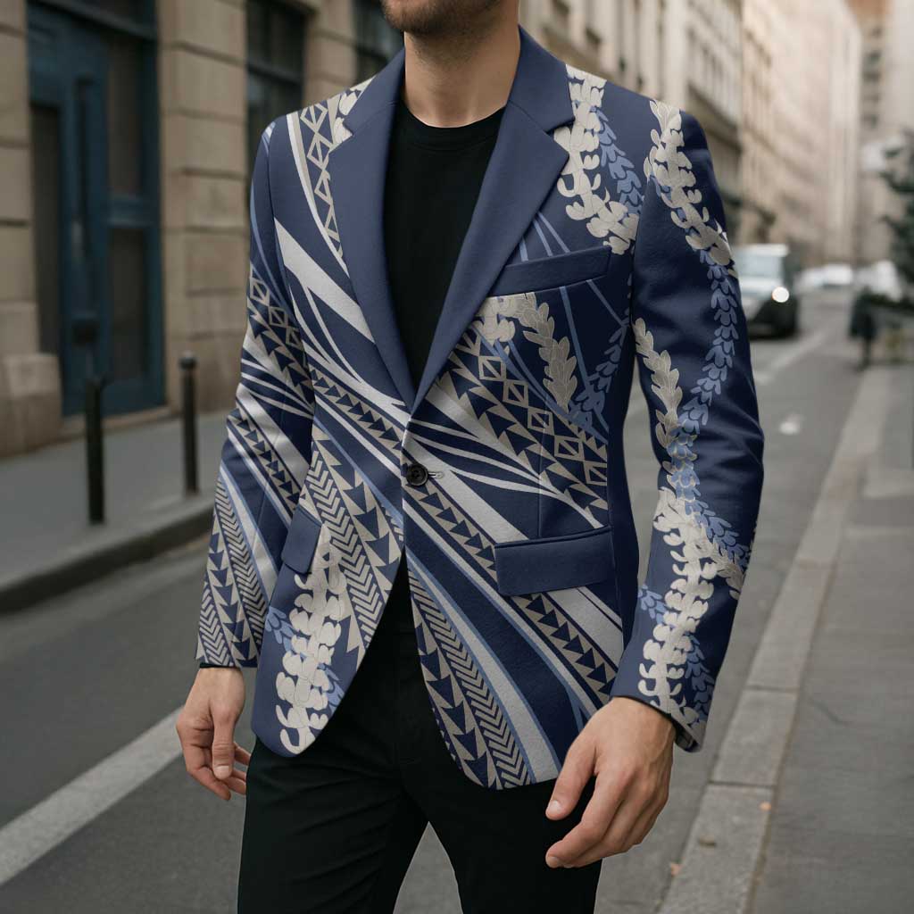 Polynesian Puakeniken Pikake Twisted Lei Blazer Navy Blue - Polynesian Pride