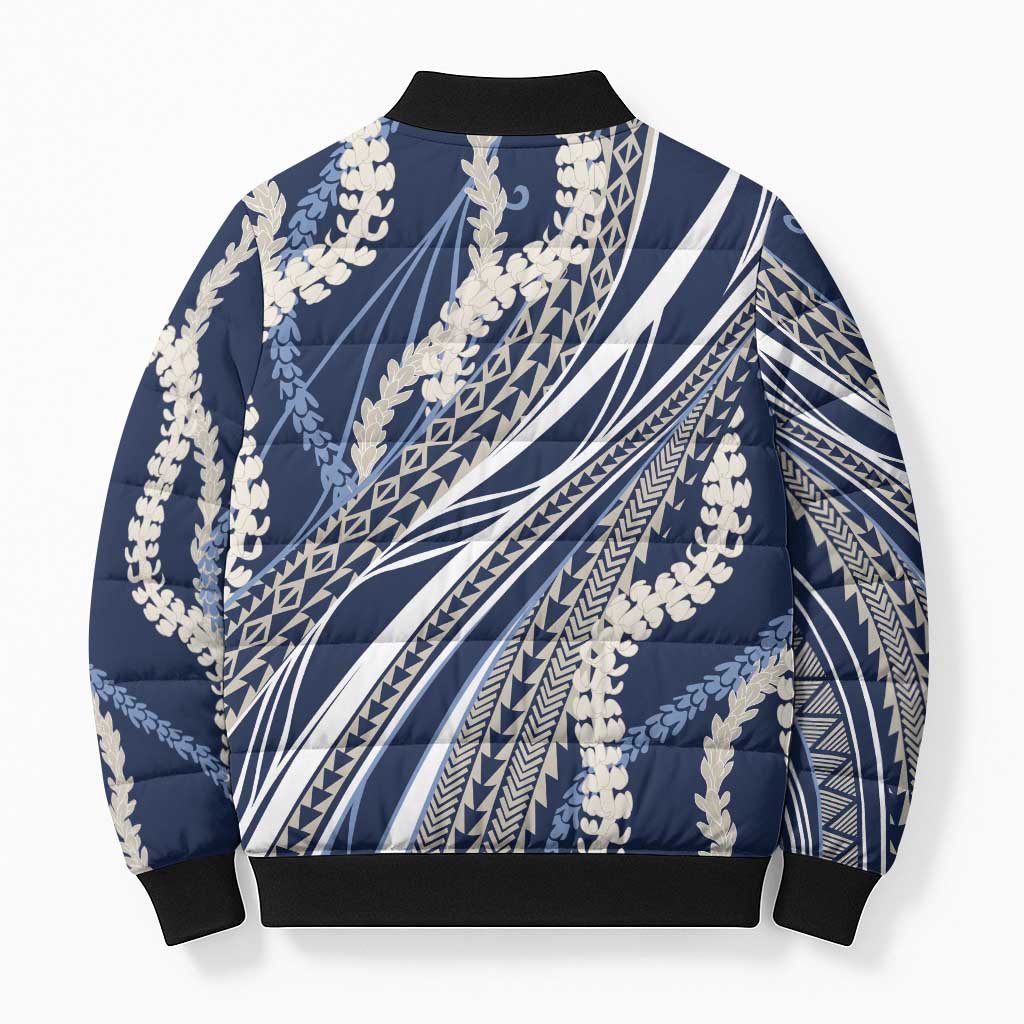 Polynesian Puakeniken Pikake Twisted Lei Bomber Puffer Jacket Navy Blue - Polynesian Pride