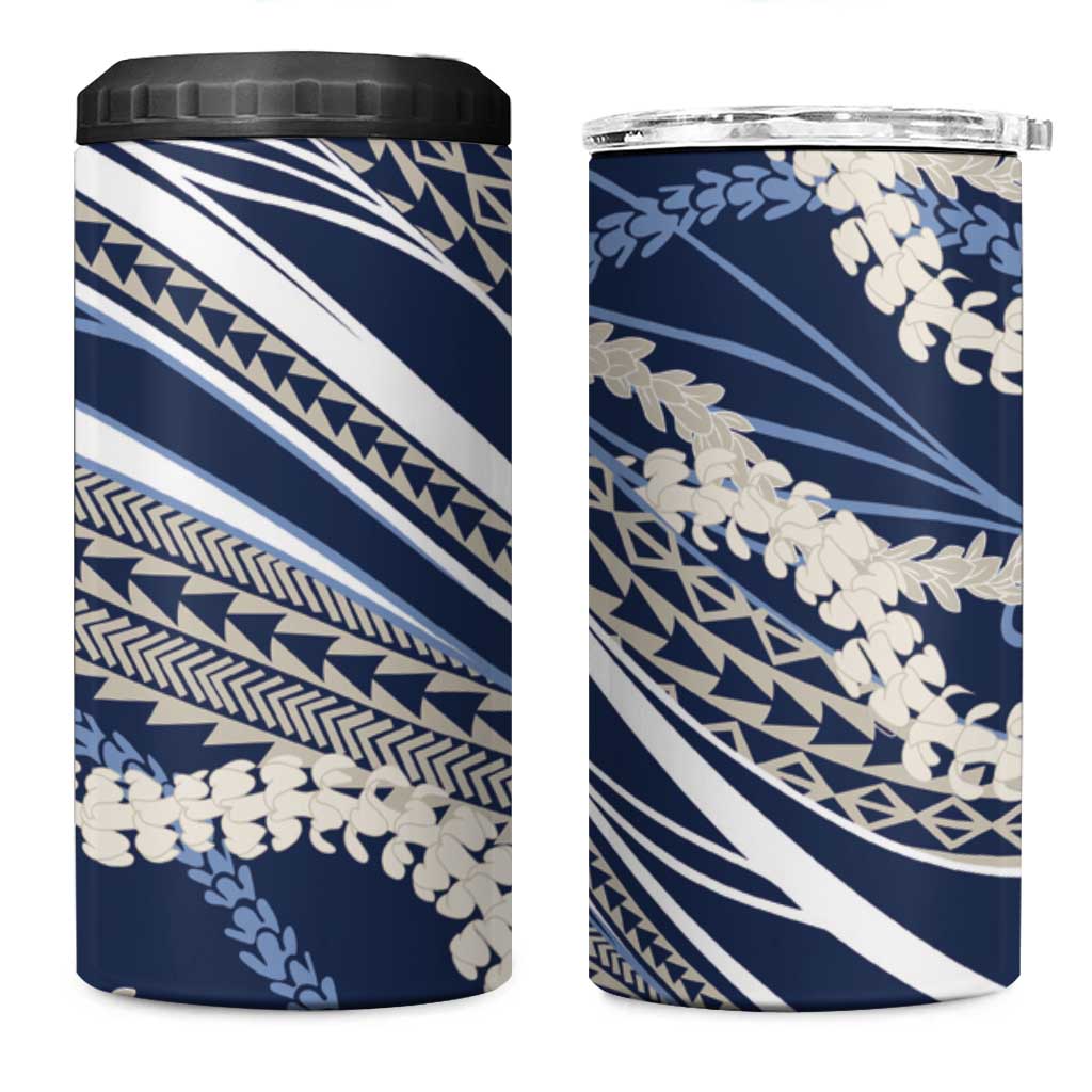 Polynesian Puakeniken Pikake Twisted Lei 4 in 1 Can Cooler Tumbler Navy Blue - Polynesian Pride