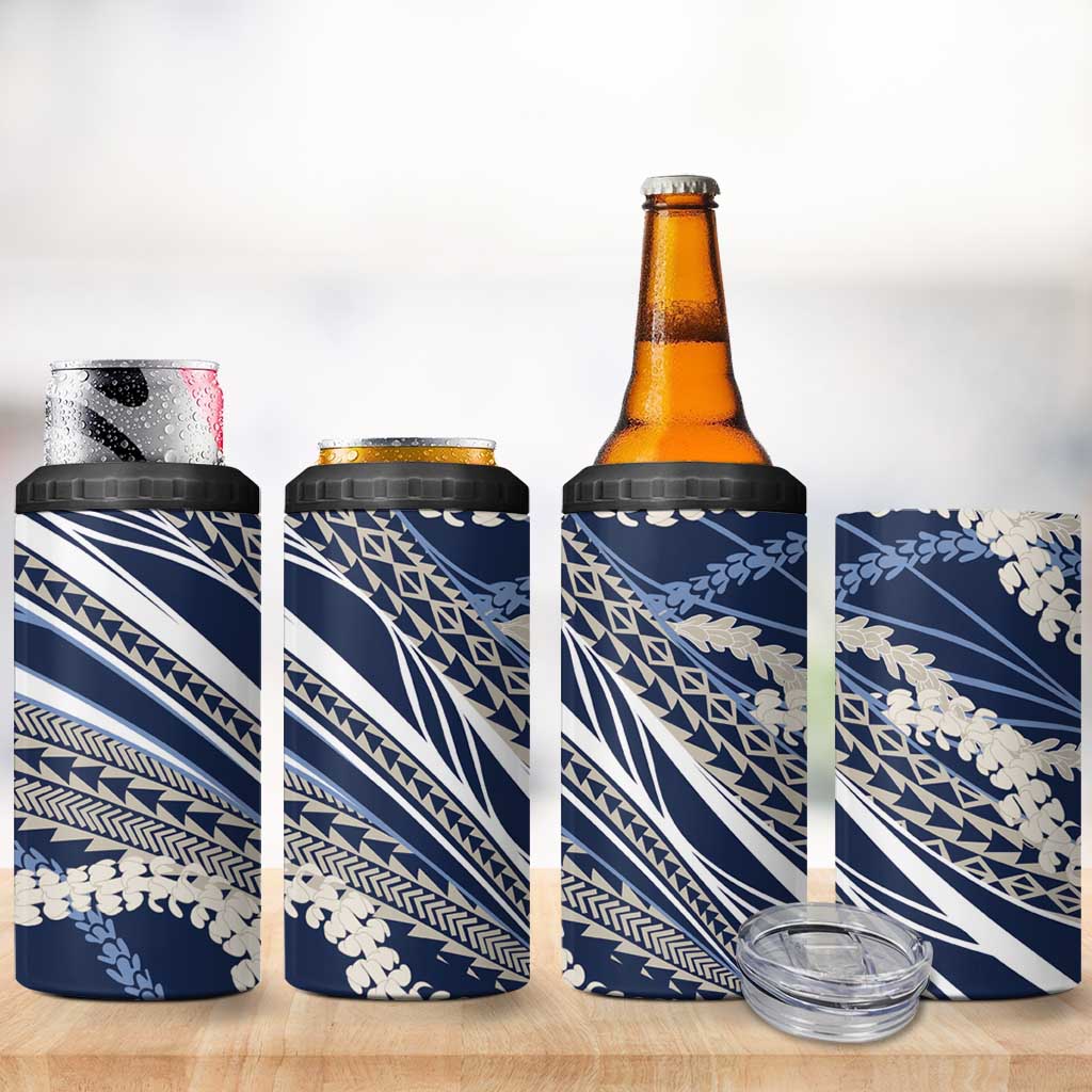 Polynesian Puakeniken Pikake Twisted Lei 4 in 1 Can Cooler Tumbler Navy Blue - Polynesian Pride
