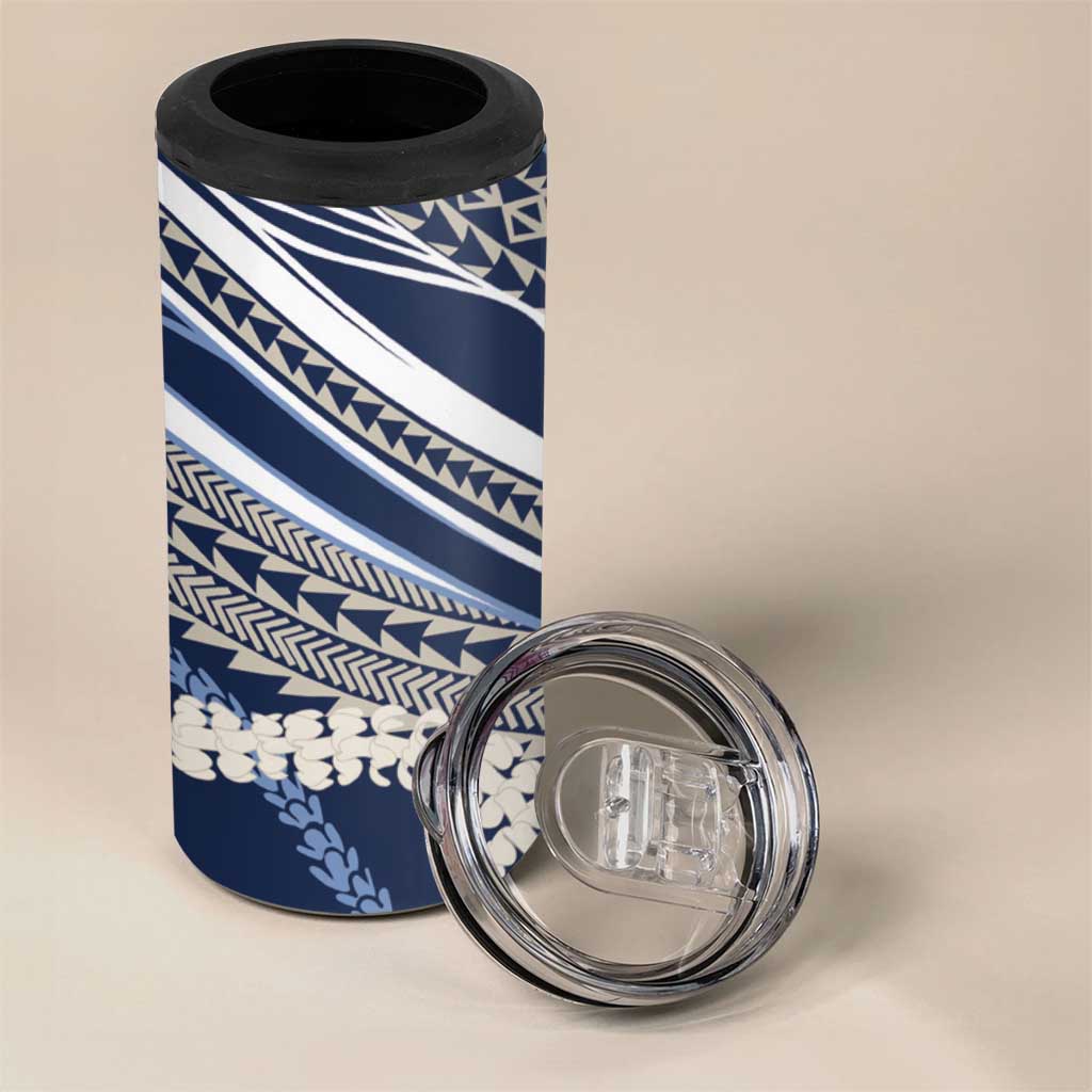 Polynesian Puakeniken Pikake Twisted Lei 4 in 1 Can Cooler Tumbler Navy Blue - Polynesian Pride