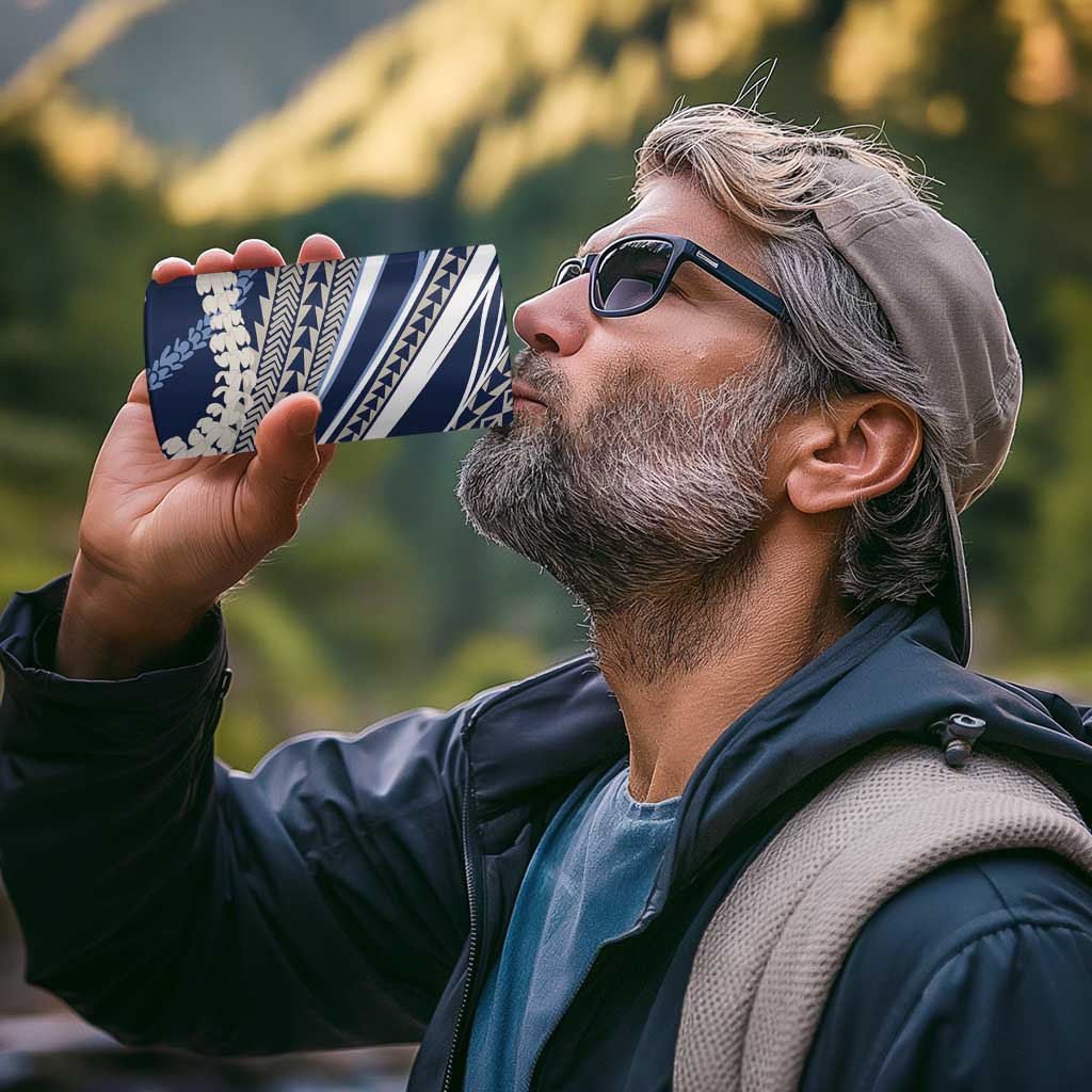 Polynesian Puakeniken Pikake Twisted Lei 4 in 1 Can Cooler Tumbler Navy Blue - Polynesian Pride