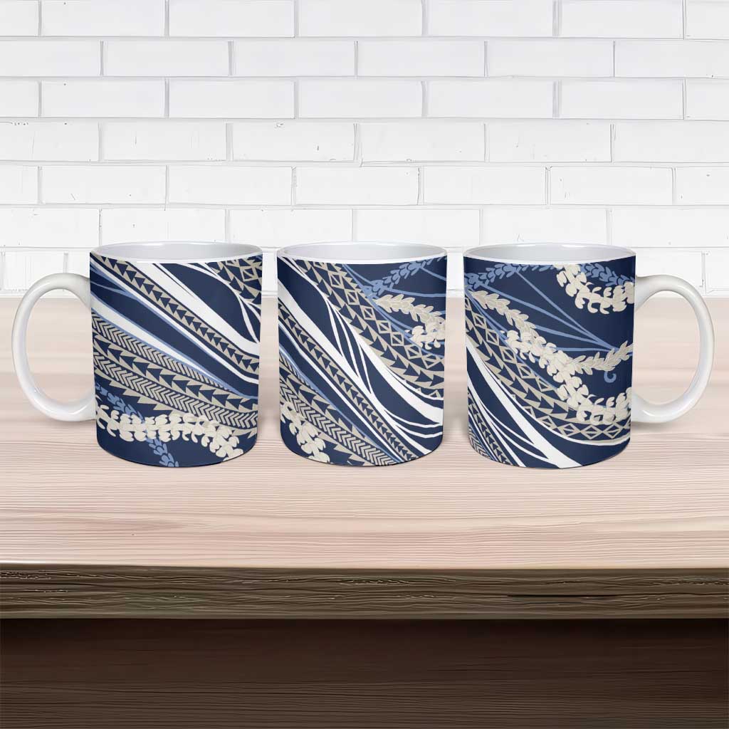 Polynesian Puakeniken Pikake Twisted Lei Ceramic Mug Navy Blue - Polynesian Pride