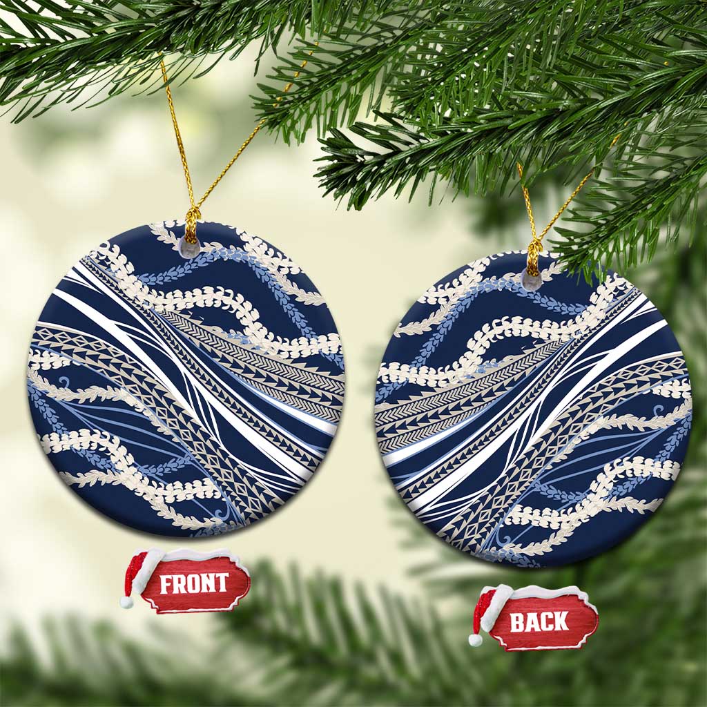 Polynesian Puakeniken Pikake Twisted Lei Ceramic Ornament Navy Blue - Polynesian Pride