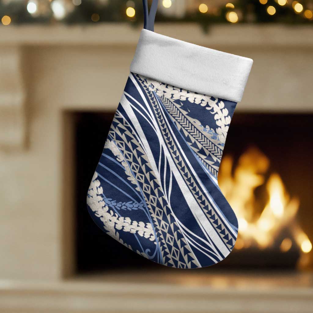 Polynesian Puakeniken Pikake Twisted Lei Christmas Stocking Navy Blue - Polynesian Pride