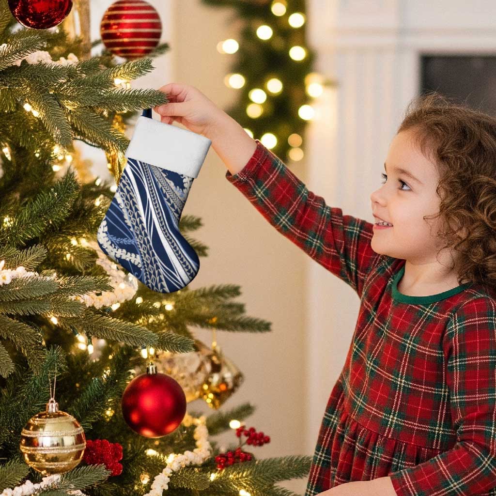 Polynesian Puakeniken Pikake Twisted Lei Christmas Stocking Navy Blue - Polynesian Pride