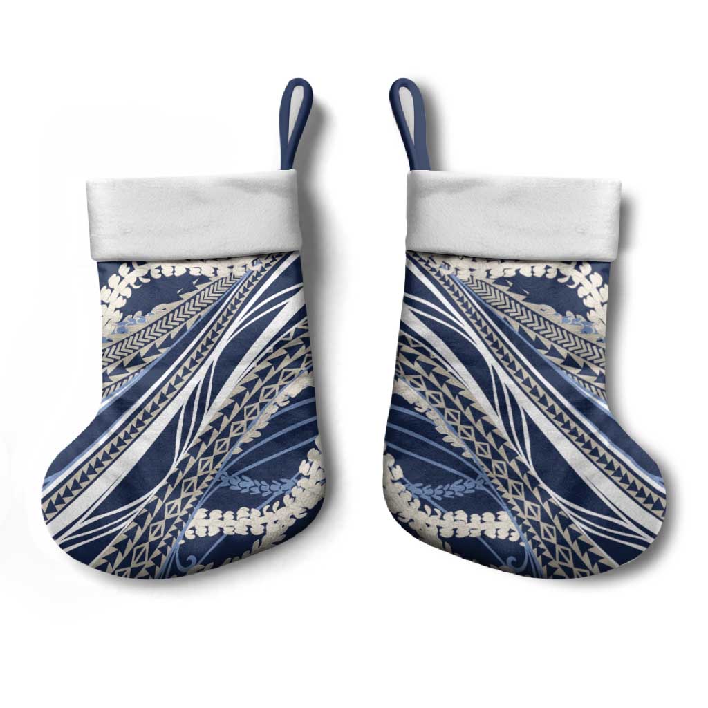 Polynesian Puakeniken Pikake Twisted Lei Christmas Stocking Navy Blue - Polynesian Pride