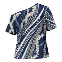 Polynesian Puakeniken Pikake Twisted Lei Cross Shoulder Shirt Navy Blue - Polynesian Pride