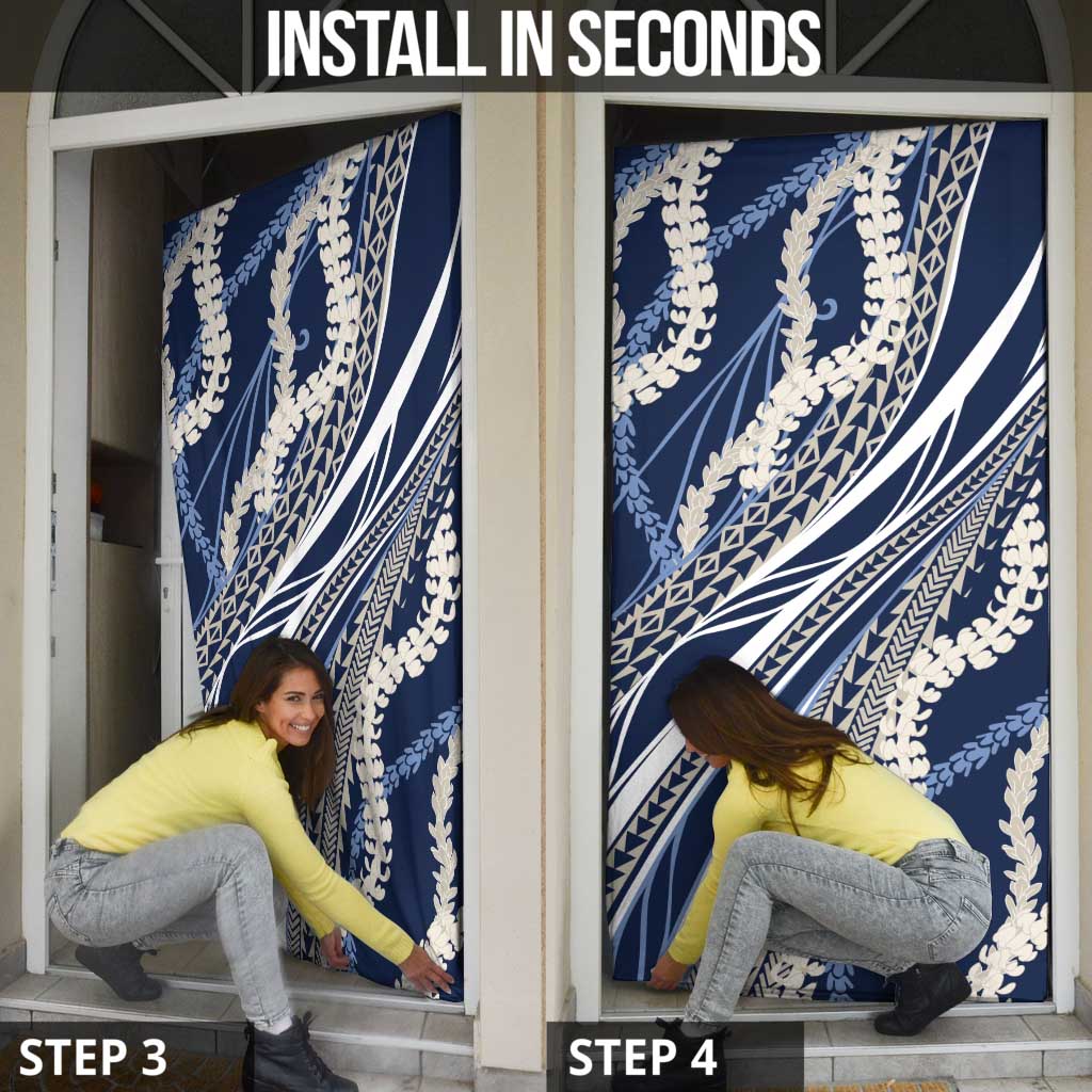 Polynesian Puakeniken Pikake Twisted Lei Door Cover Navy Blue - Polynesian Pride