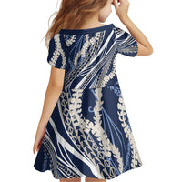 Polynesian Puakeniken Pikake Twisted Lei Family Matching Tank Maxi Dress and Hawaiian Shirt Navy Blue - Polynesian Pride