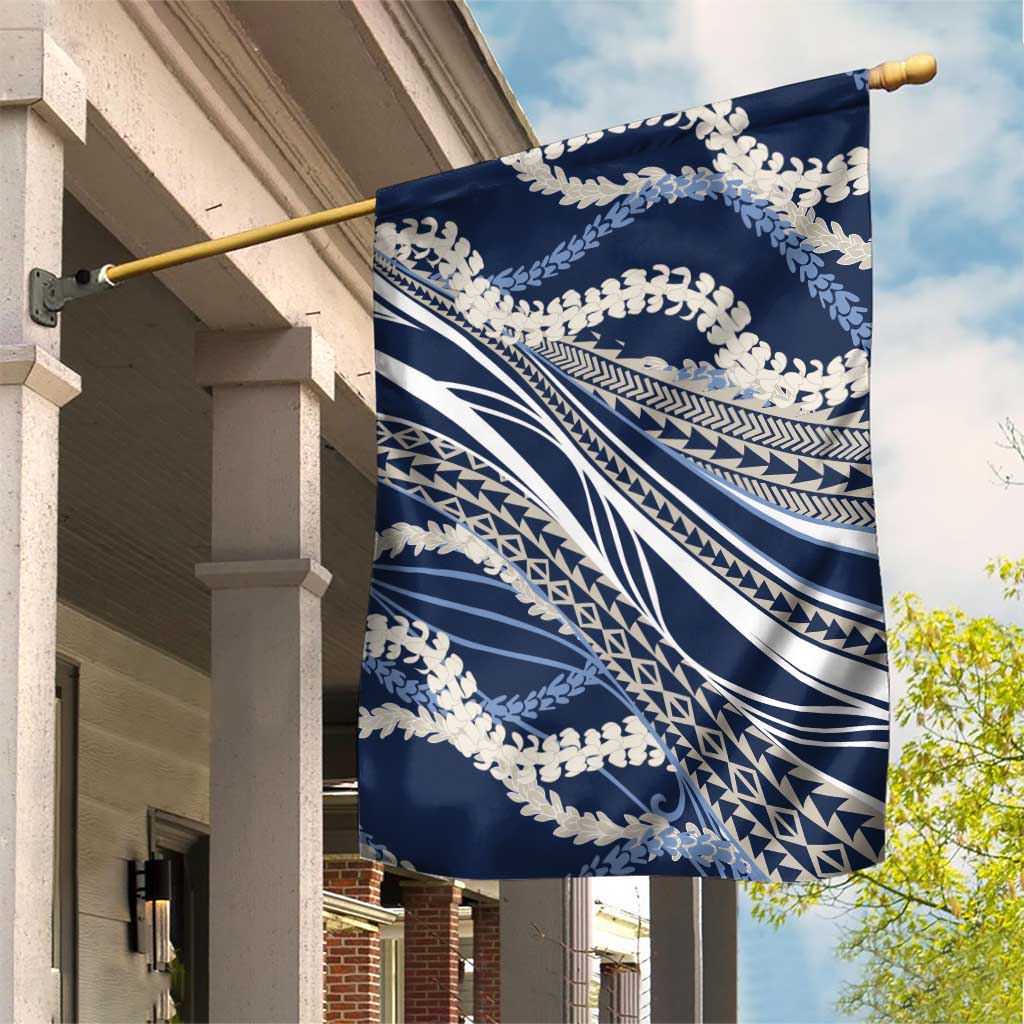 Polynesian Puakeniken Pikake Twisted Lei Garden Flag Navy Blue - Polynesian Pride