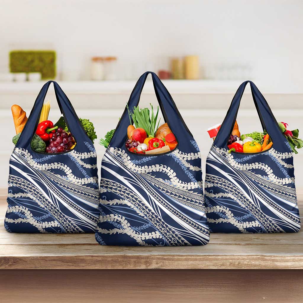 Polynesian Puakeniken Pikake Twisted Lei Grocery Bag Navy Blue - Polynesian Pride