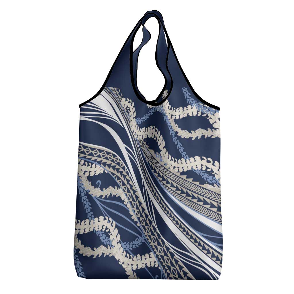 Polynesian Puakeniken Pikake Twisted Lei Grocery Bag Navy Blue - Polynesian Pride