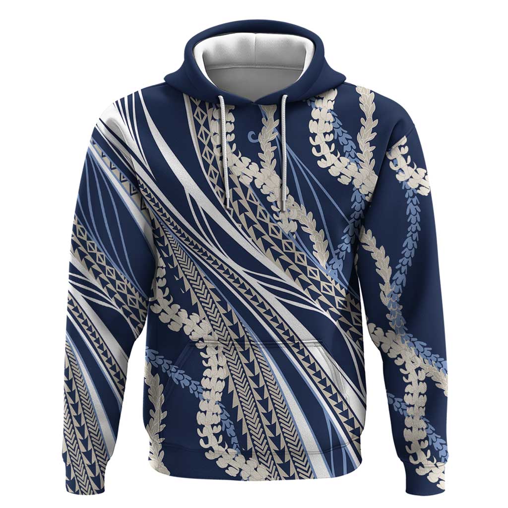 Polynesian Puakeniken Pikake Twisted Lei Hoodie Navy Blue - Polynesian Pride