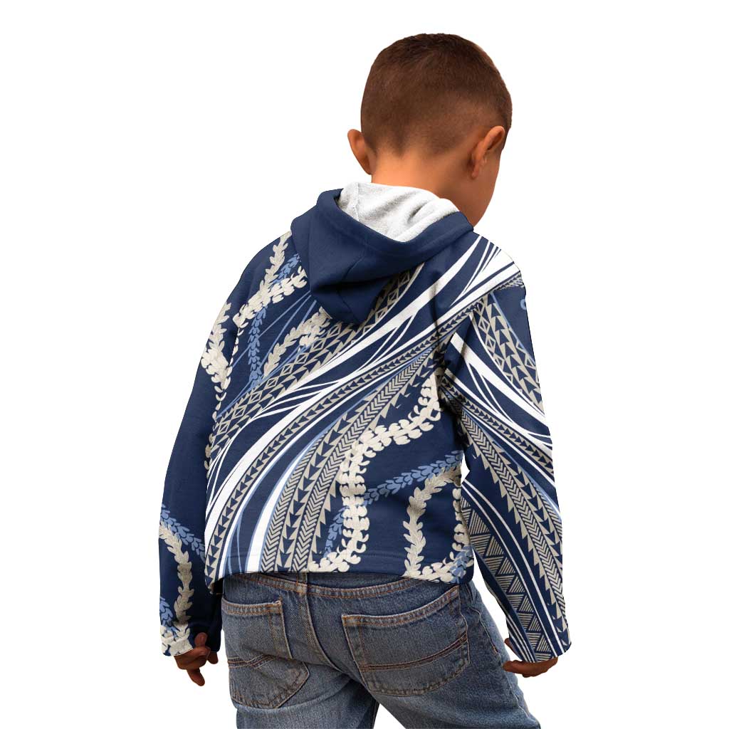 Polynesian Puakeniken Pikake Twisted Lei Kid Hoodie Navy Blue - Polynesian Pride