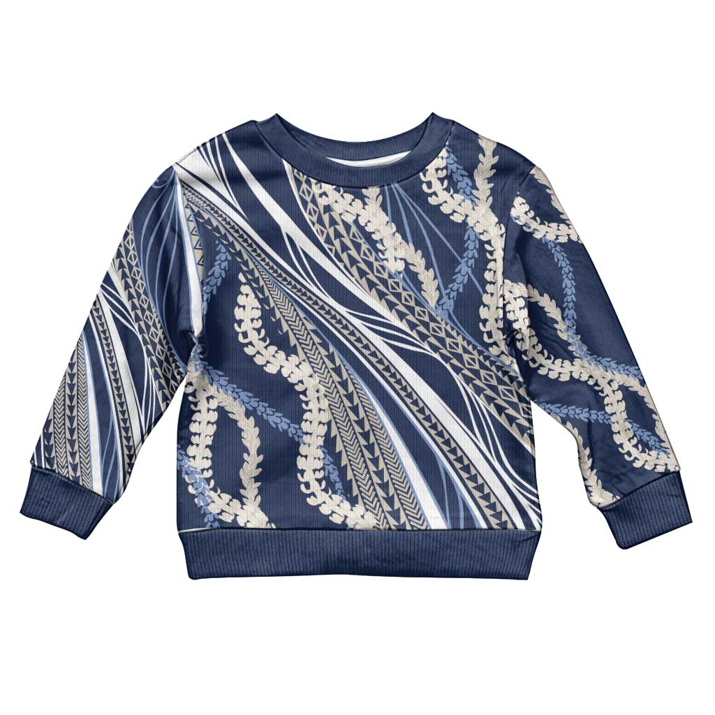 Polynesian Puakeniken Pikake Twisted Lei Kid Ugly Christmas Sweater Navy Blue - Polynesian Pride