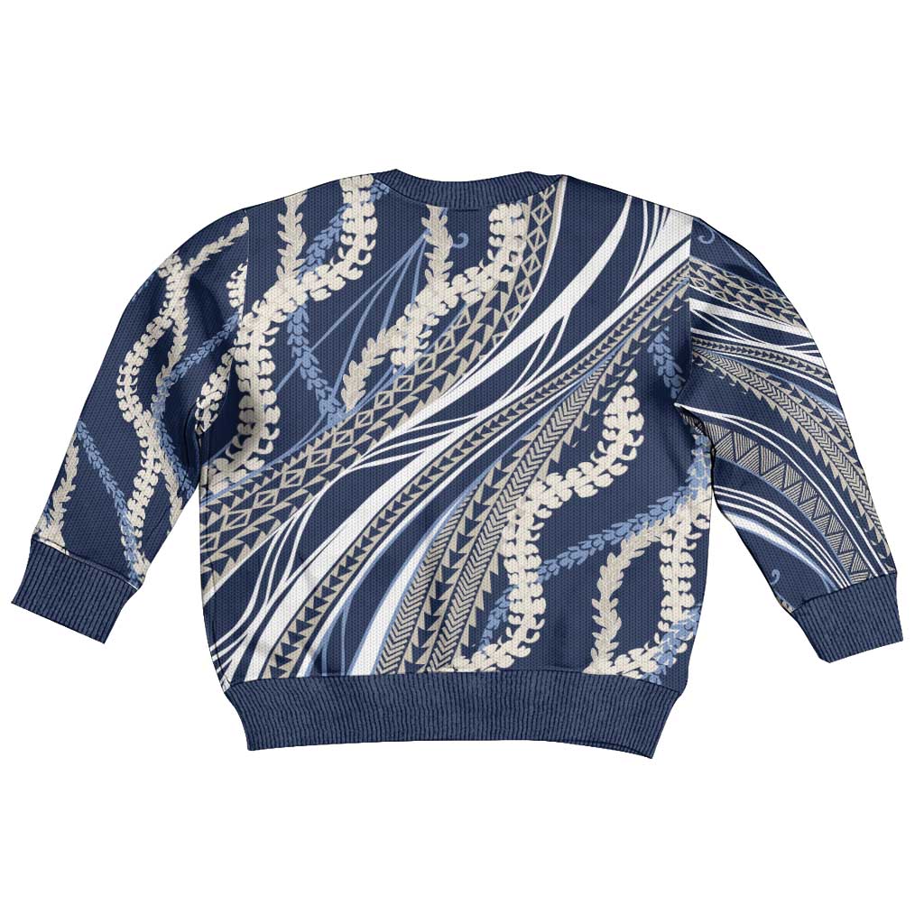 Polynesian Puakeniken Pikake Twisted Lei Kid Ugly Christmas Sweater Navy Blue - Polynesian Pride