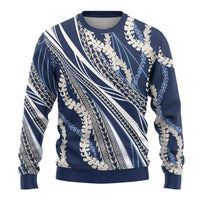 Polynesian Puakeniken Pikake Twisted Lei Ugly Christmas Sweater Navy Blue - Polynesian Pride