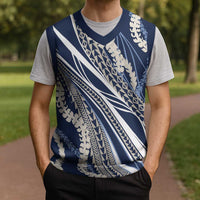 Polynesian Puakeniken Pikake Twisted Lei Christmas Knitted V-Neck Vest Navy Blue - Polynesian Pride