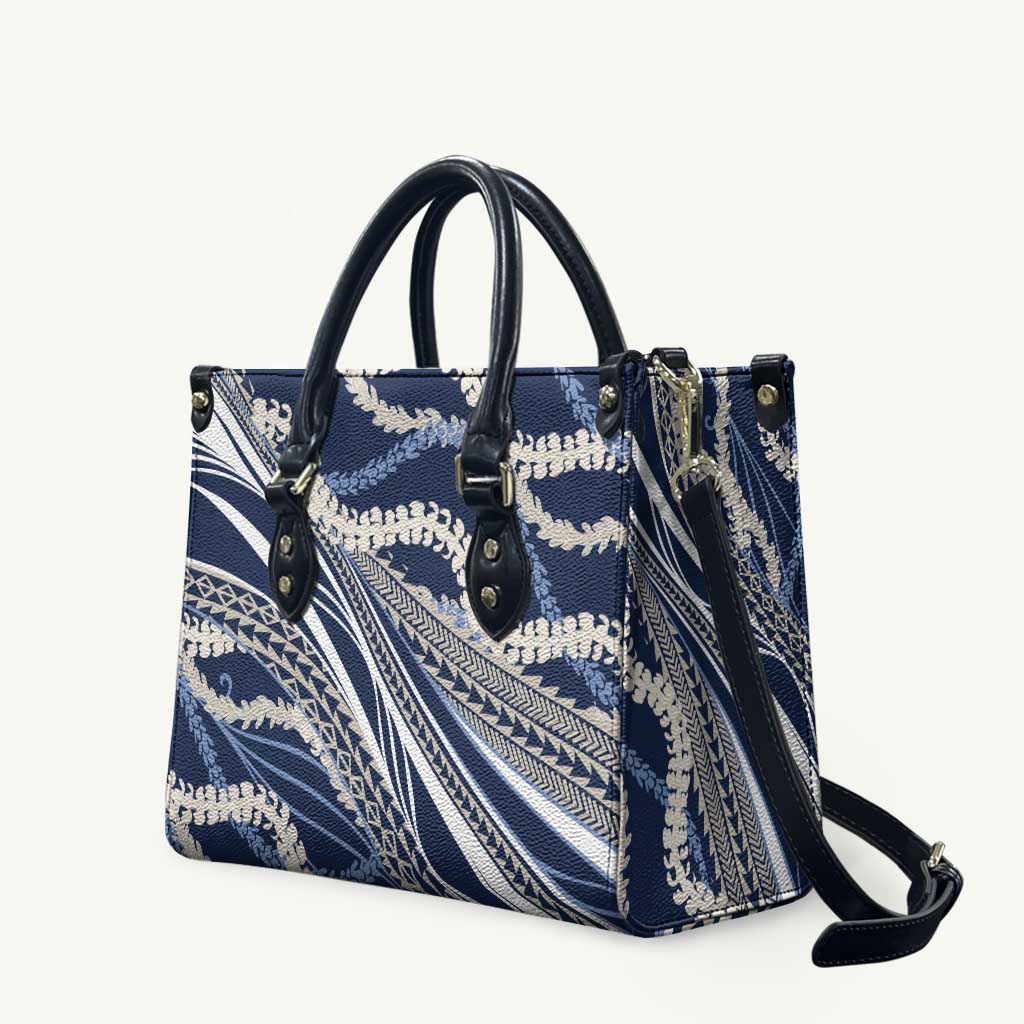 Polynesian Puakeniken Pikake Twisted Lei Leather Bag Navy Blue - Polynesian Pride