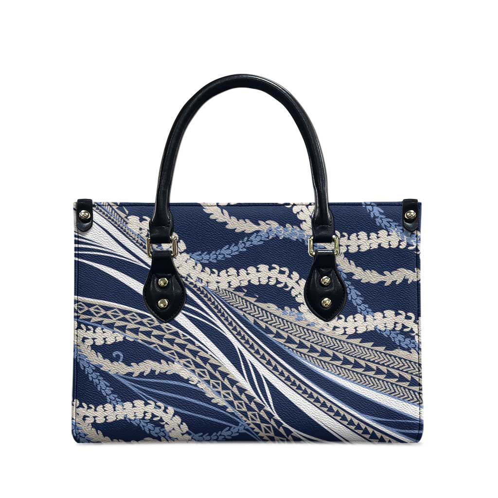 Polynesian Puakeniken Pikake Twisted Lei Leather Bag Navy Blue - Polynesian Pride
