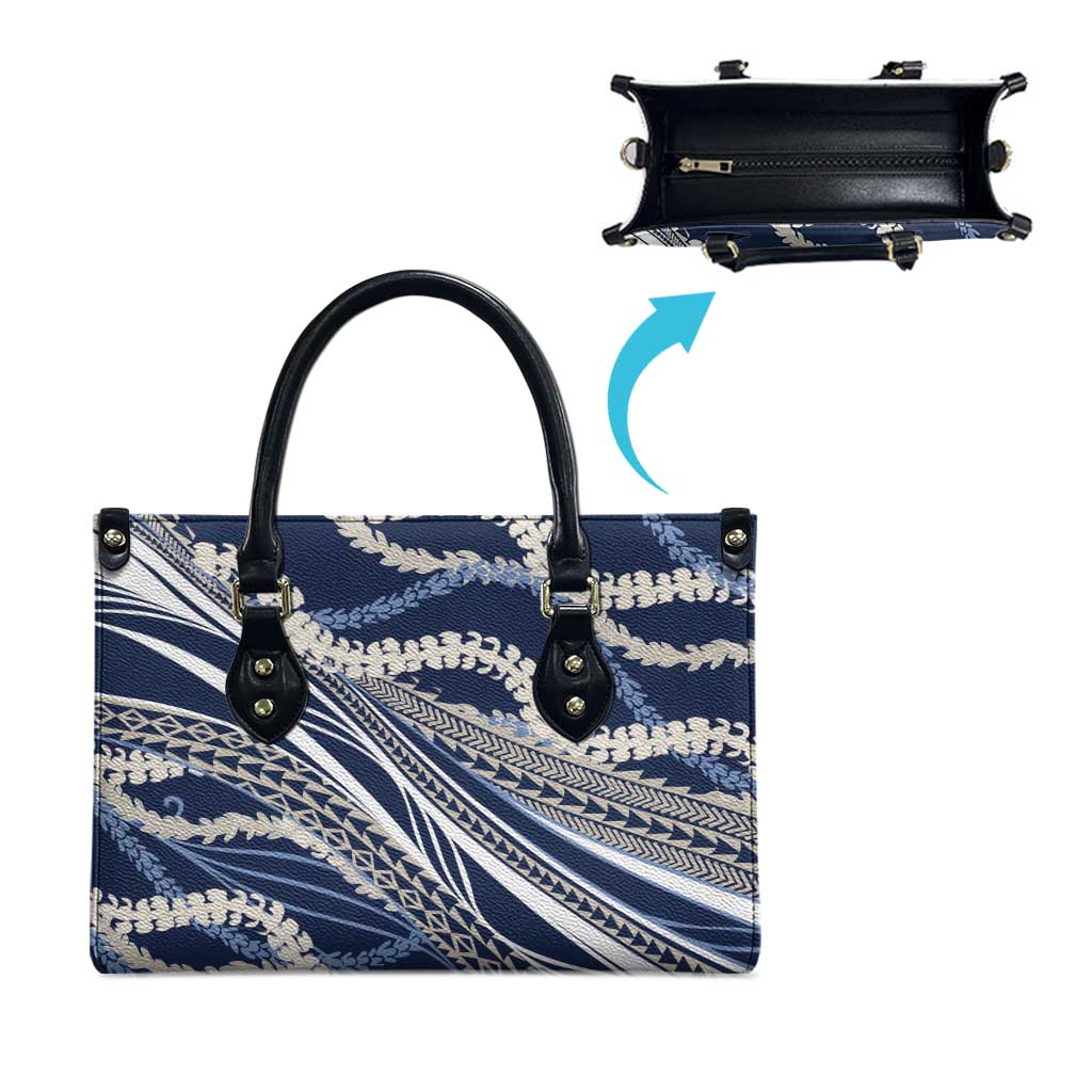 Polynesian Puakeniken Pikake Twisted Lei Leather Bag Navy Blue - Polynesian Pride