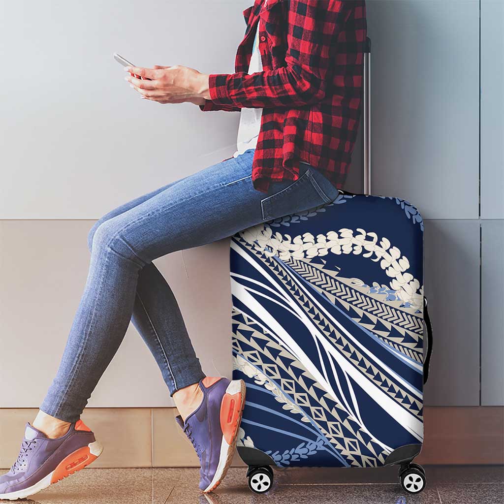 Polynesian Puakeniken Pikake Twisted Lei Luggage Cover Navy Blue - Polynesian Pride